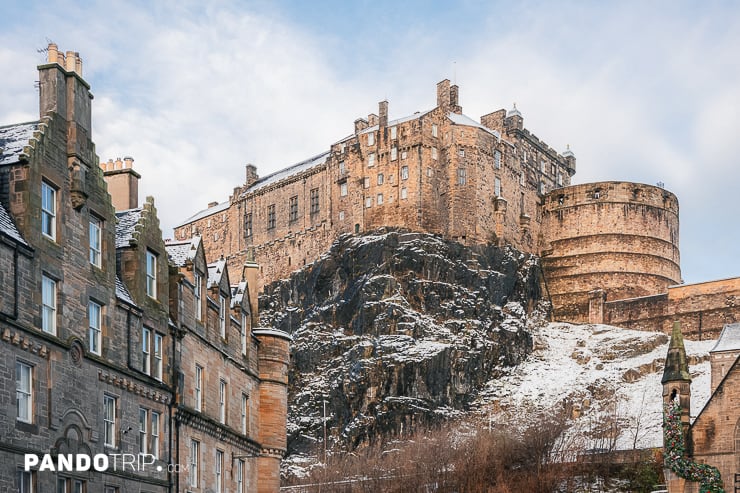 Snowy Edinburgh Castle in December