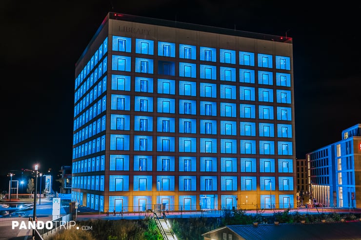 Stuttgart City Library building at night