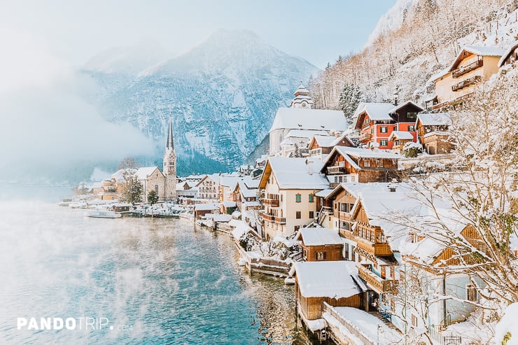 Classic view of Hallstatt in winter