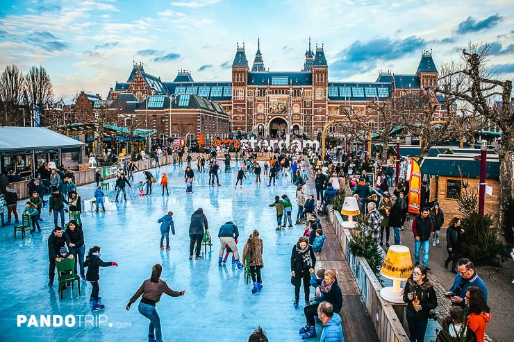 Ice skating rink in front of the Rijksmuseum in Amsterdam