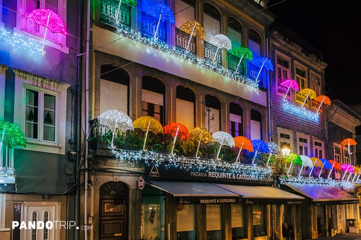 Christmas illuminations at Umbrella Street in Portugal