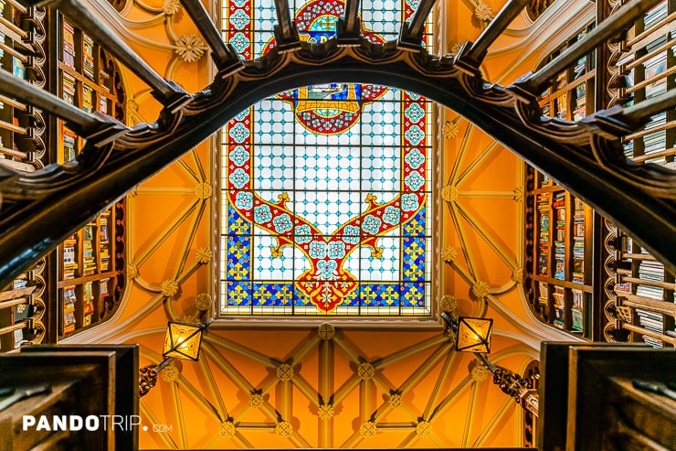 Famous stained glass window at Livaria Lello