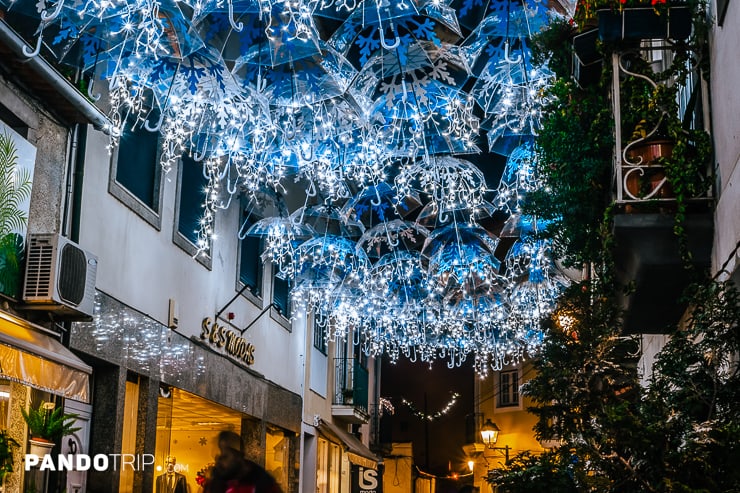 Illuminated Umbrellas during Christmas