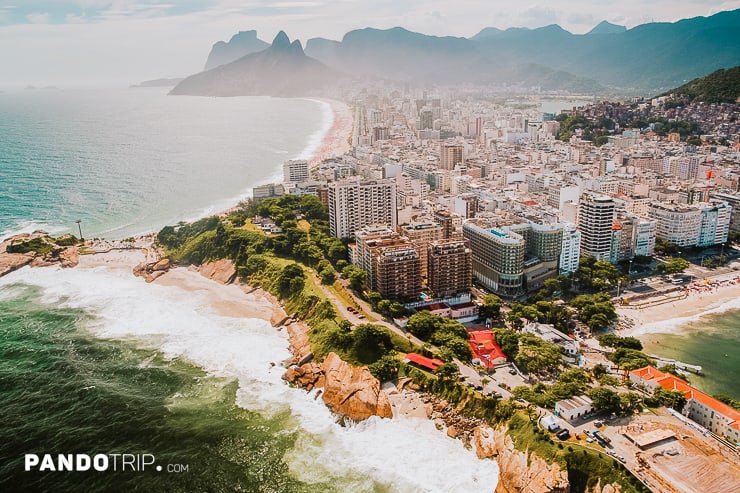 Aerial view of Ipanema and Copacabana beaches in Rio de Janeiro