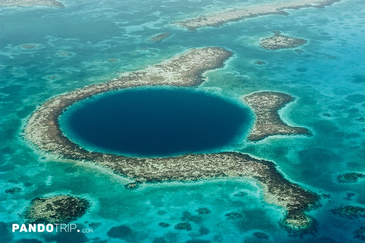 Aerial view of the Great Blue Hole in Belize