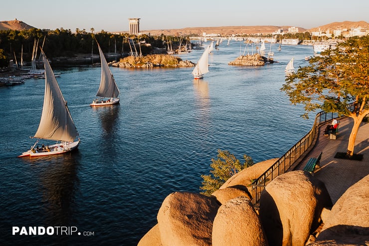 Felucca boats in the Nile River near Aswan