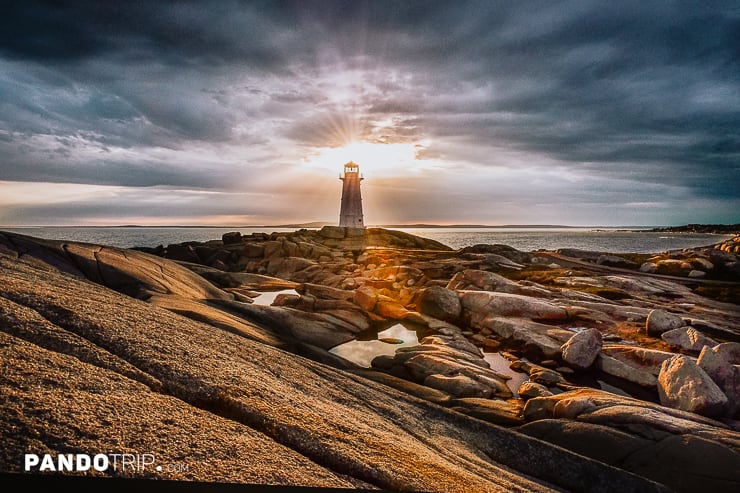 Peggys Cove Lighthouse during sunset