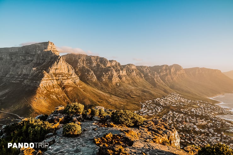 Table Mountain and the Twelve Apostles mountain range seen from Lion`s Head