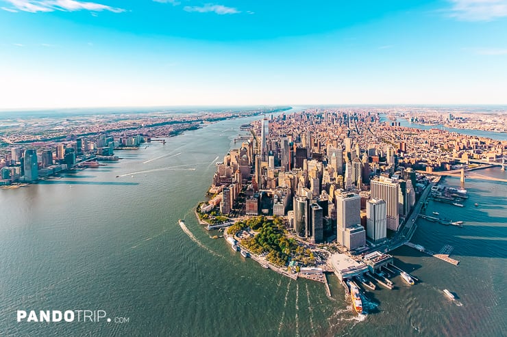 Aerial view of the southern tip of Manhattan with the Hudson River