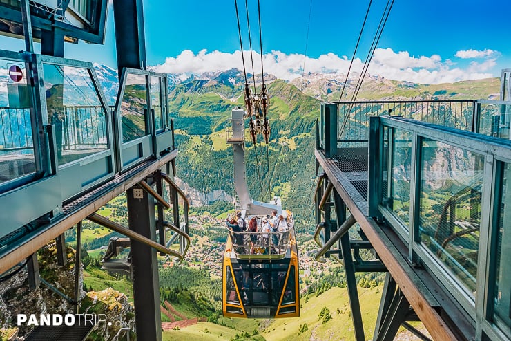 Cable car from mountain town Wengen