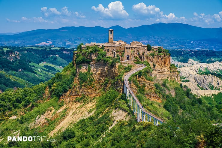 Civita di Bagnoregio with surrounding mountains