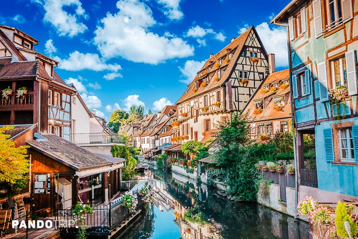 Colmar view with water canal and traditional houses