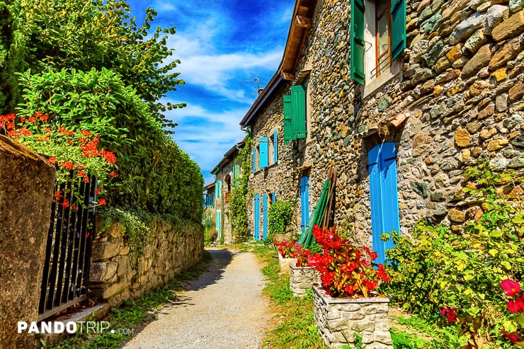 Colorful medieval alley in Yvoire town