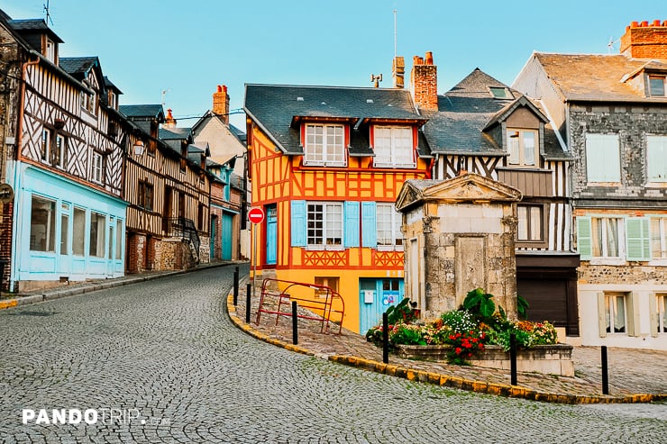 Historic half timbered buildings in Honfleur