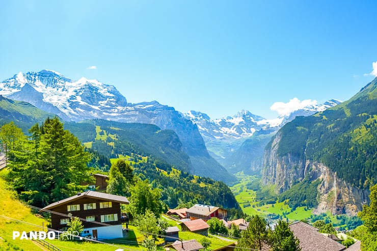 Wengen with Lauterbrunnen and Staubbach Falls in background