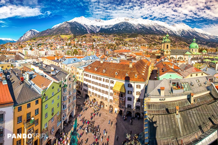 Wide lense view of Innsbruck city center