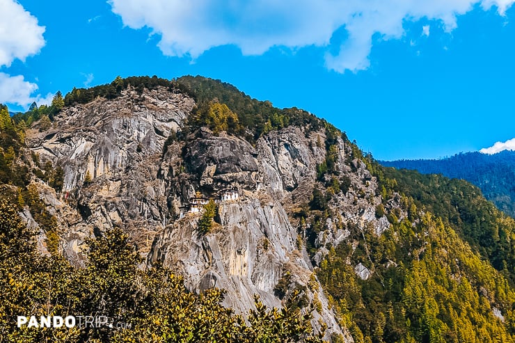 Aerial view of Paro Taktsang in a mountain cliff