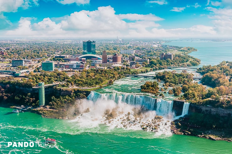 An aerial view of the American Falls, New York
