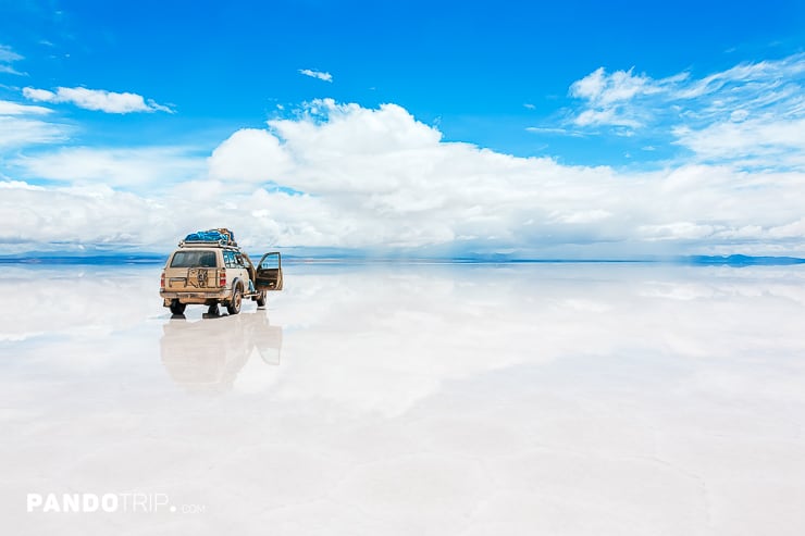 Car on the Salar de Uyuni, Bolivia