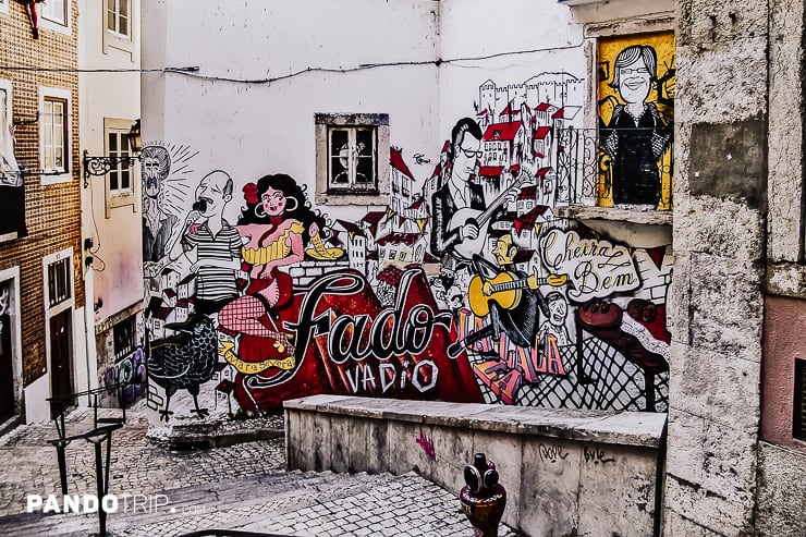 Graffiti for traditional music called fado in Lisbon