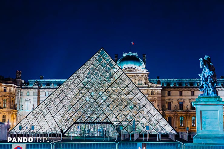 Illuminated Louvre Pyramid at night