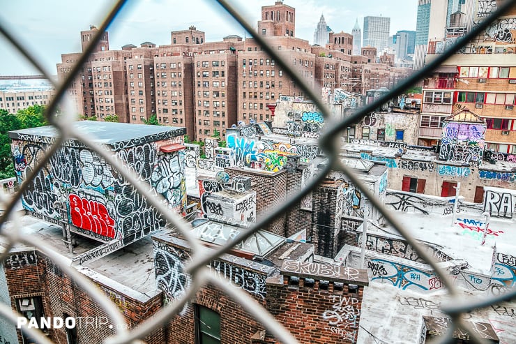 Manhattan rooftops painted with graffiti, New York