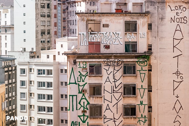 Pichacao tags on buildings in Sao Paulo
