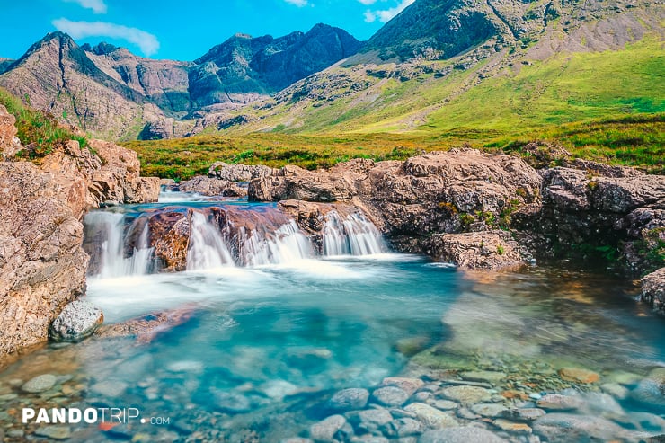 Small waterfall at the fairy pools on the Isle of Skye