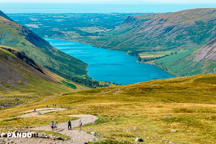 Wastwater from the hiking trail climbing Scafell Pike in Lake District