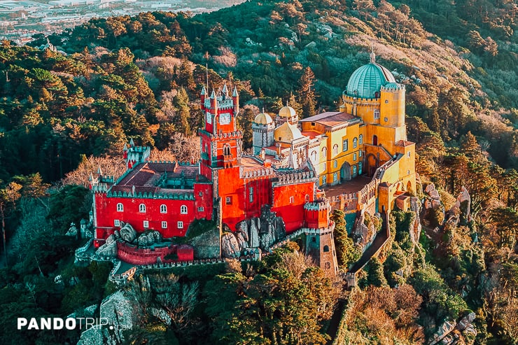 Aerial view of Pena Palace in Sintra