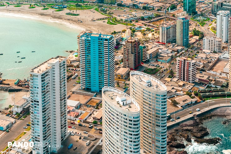 Aerial view of apartments with Cavancha beach in Iquique