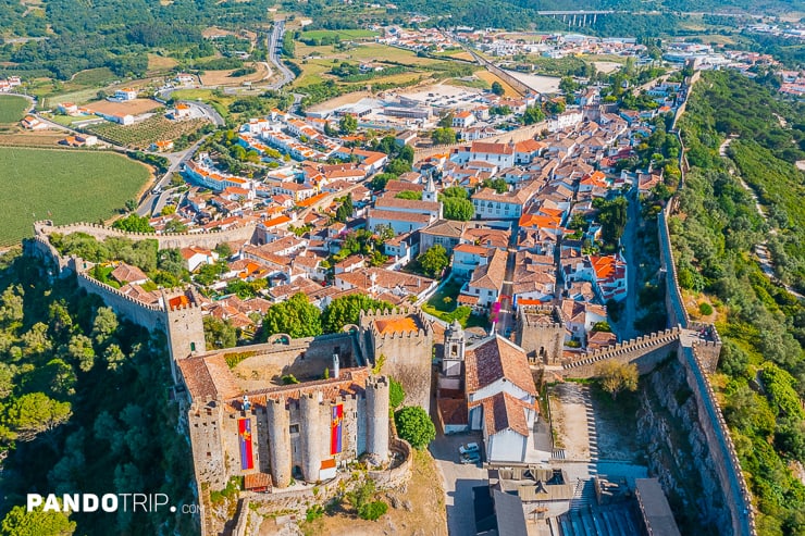 Aerial view of the walled village of Obidos