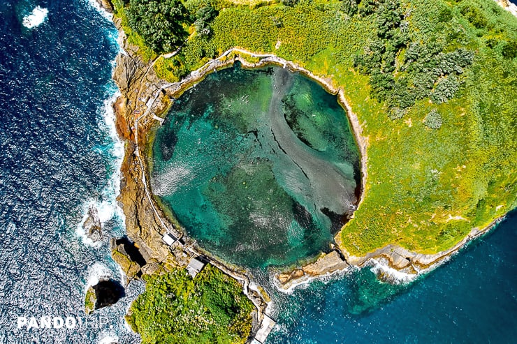 Close aerial shot of Vila Franca Islet