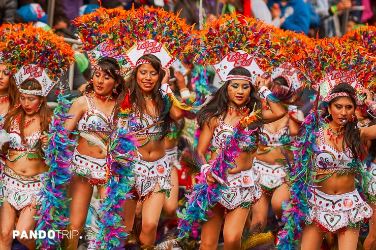 Dancers in colourful costumes during Oruro Carnival