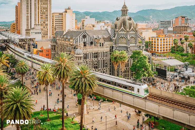 Medellin Metro and iconic Palace of Culture Rafael Uribe Uribe building