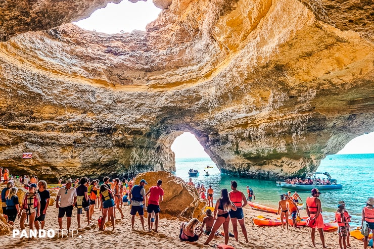 Tourists inside Benagil Sea Cave