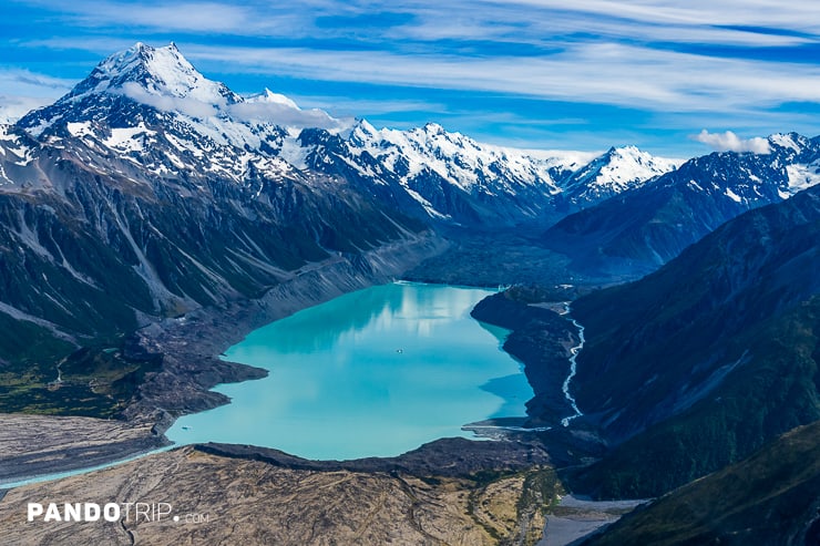 Mount Cook and Glacial Lake View from Helicopter