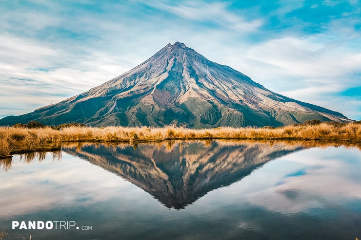 Perfect reflection of Mount Taranaki. View from Pouakai Tarn