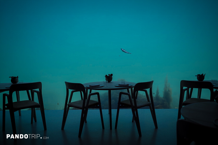 Dining tables inside Under restaurant