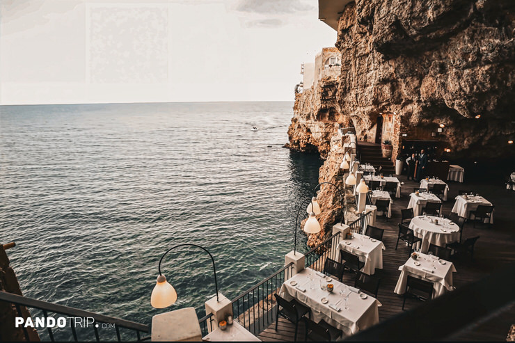 Terrace view of Grotta Palazzese, an Italian restaurant in a cave