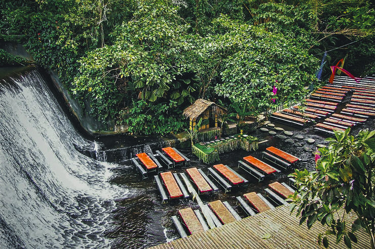 Wide angle shot of Labasin Waterfall Restaurant, Philippines
