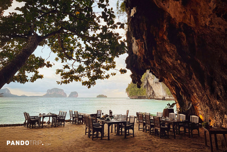 Wide angle shot of the Grotto restaurant