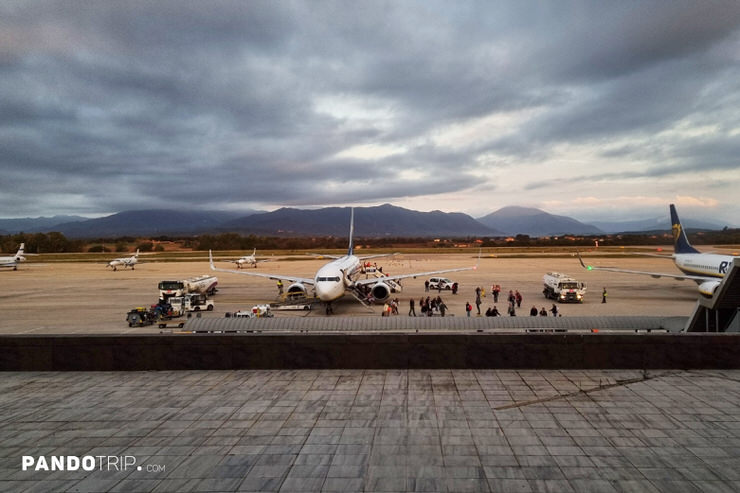 Girona–Costa Brava Airport with the Pyrenees mountain range in the background