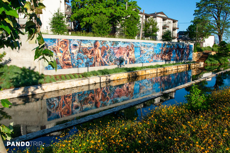 Mural painted on a concrete wall along San pedro Creek