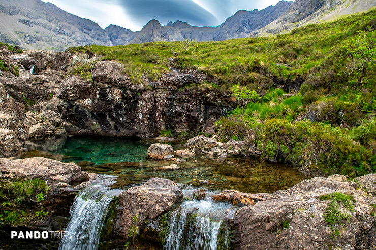 Series of small waterfalls and crystal-clear pools of the Fairy Pools