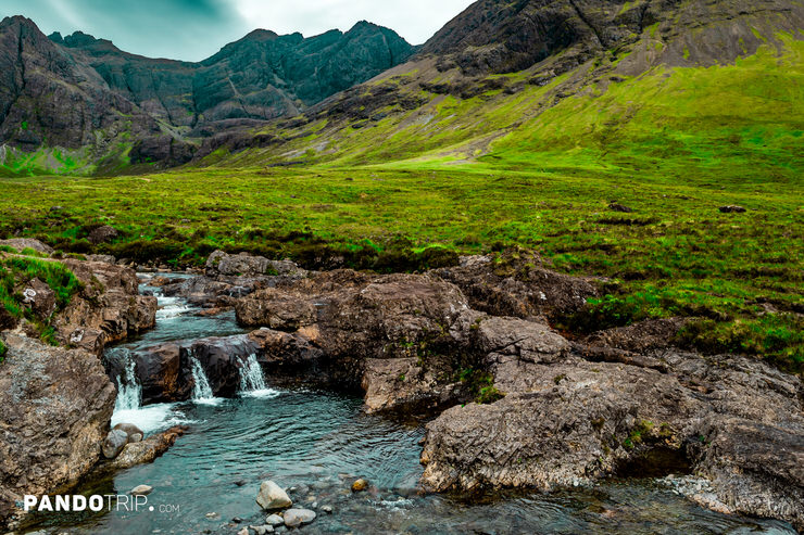 Waterfalls cascading over rocky formations, Fairy Pools
