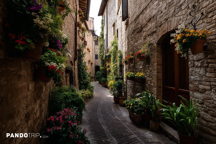 Flower-Covered Alleyway in Spello’s Historic Center