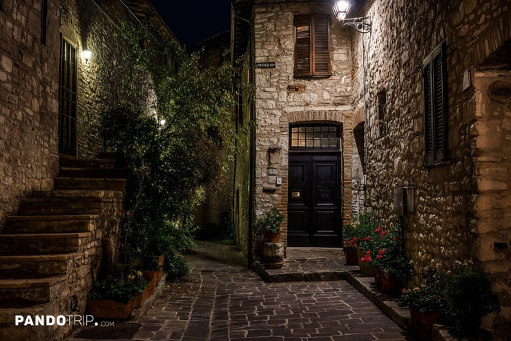 Peaceful Stone Alley in Spello Illuminated at Night