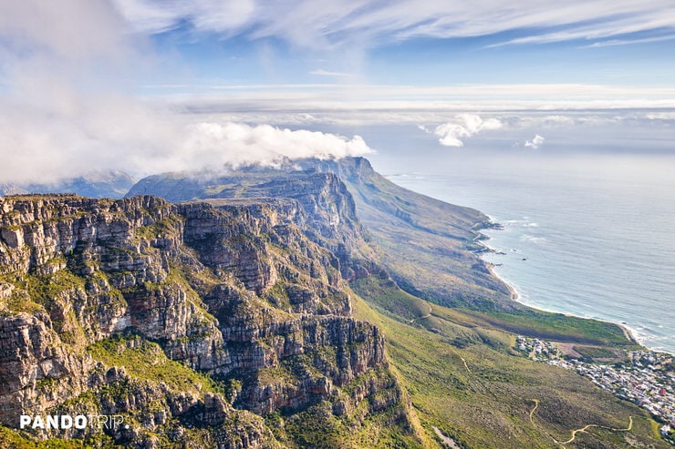 View of the Twelve Apostles mountain range and Atlantic coastline from Table Mountain