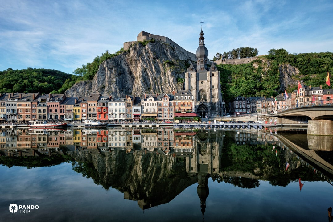Dinant on the Meuse with the Collegiate Church of Notre-Dame below the cliff-top Citadel